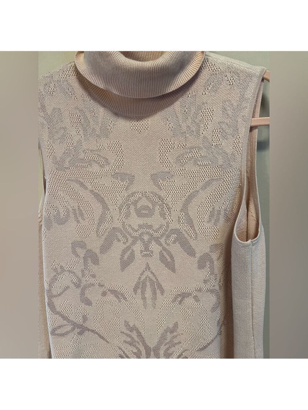 Chico's Sleeveless Pink Cowl Neck Sweater with Jacquard Design - Picture 3 of 5
